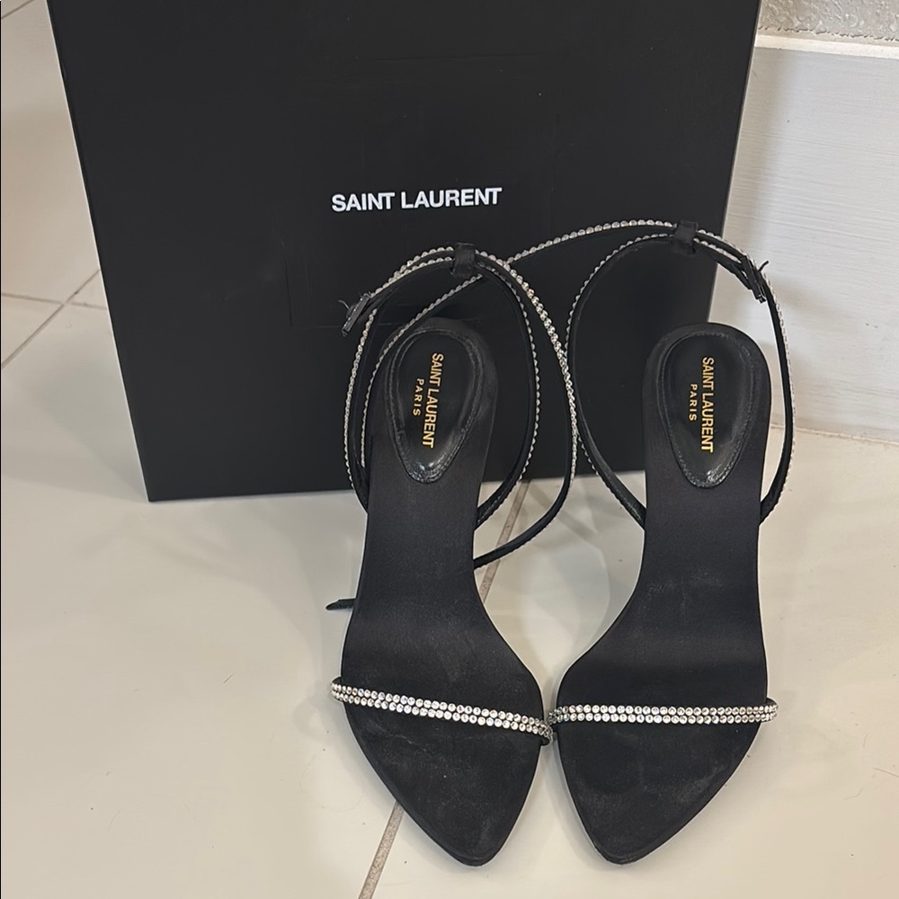 Saint Laurent Black Stiletto Heels with Rhinestone Details